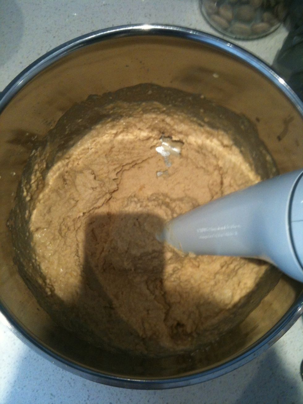 Mix with food processor (handheld or kitchen top doesn't matter)