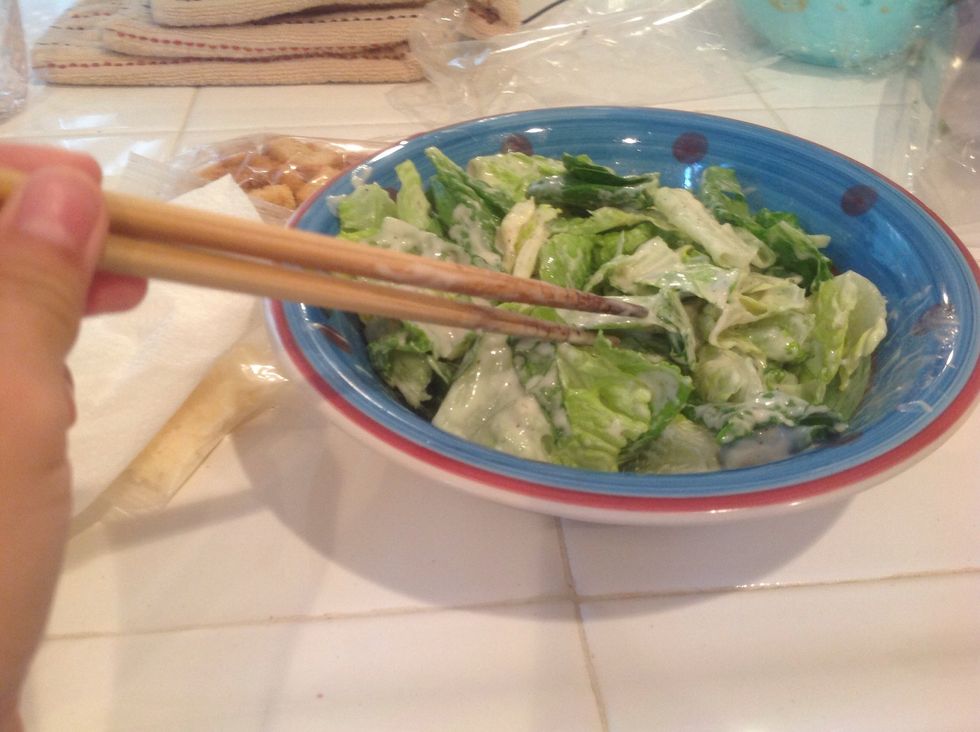 Mix with spoon, long chopstick?, fork, etc. As long you can mix it it is fine.