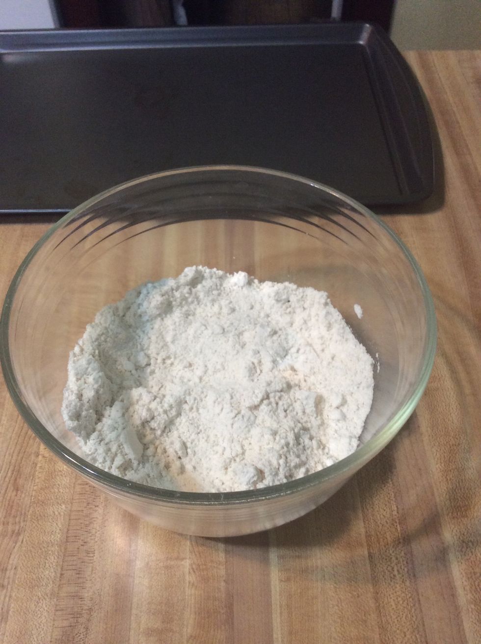 Mix your 1 and 1/2 cups of biscuit mix and the 3/4 teaspoon of garlic powder together into a separate bowl.