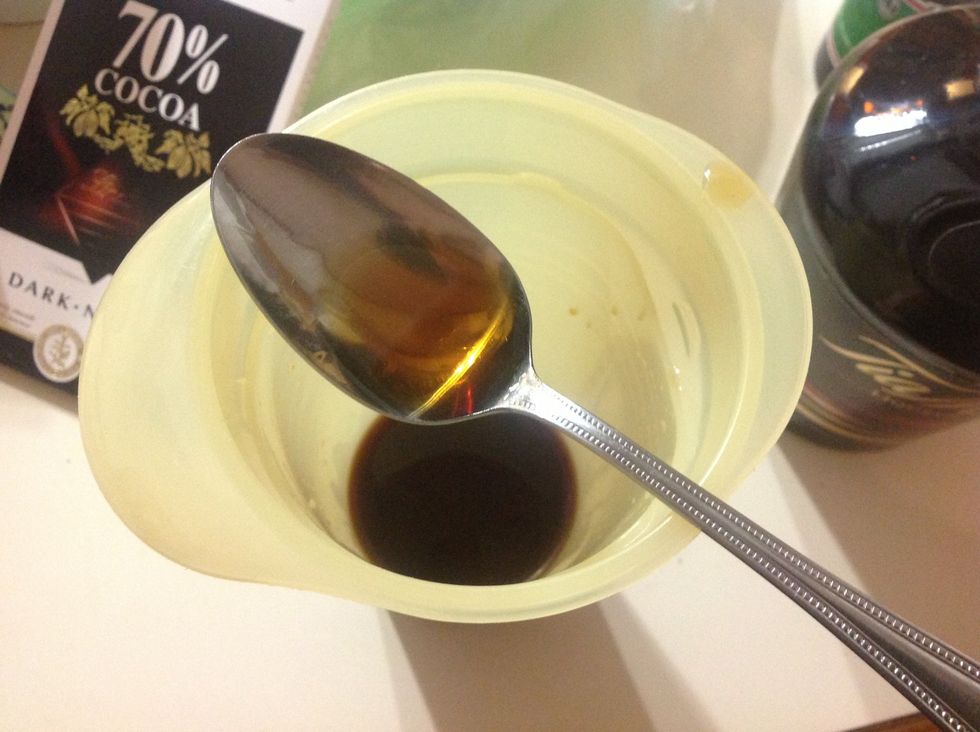 Mix your coffee, liqueur OR brandy, and the caster sugar in a measuring jug to dissolve.