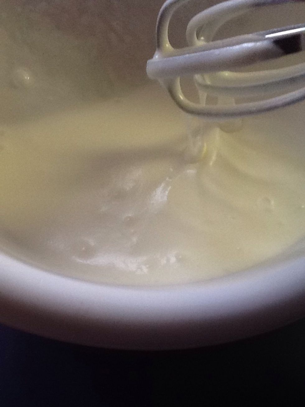 Mix your heavy cream till it gets to a thicker consistency then add sugar to taste.