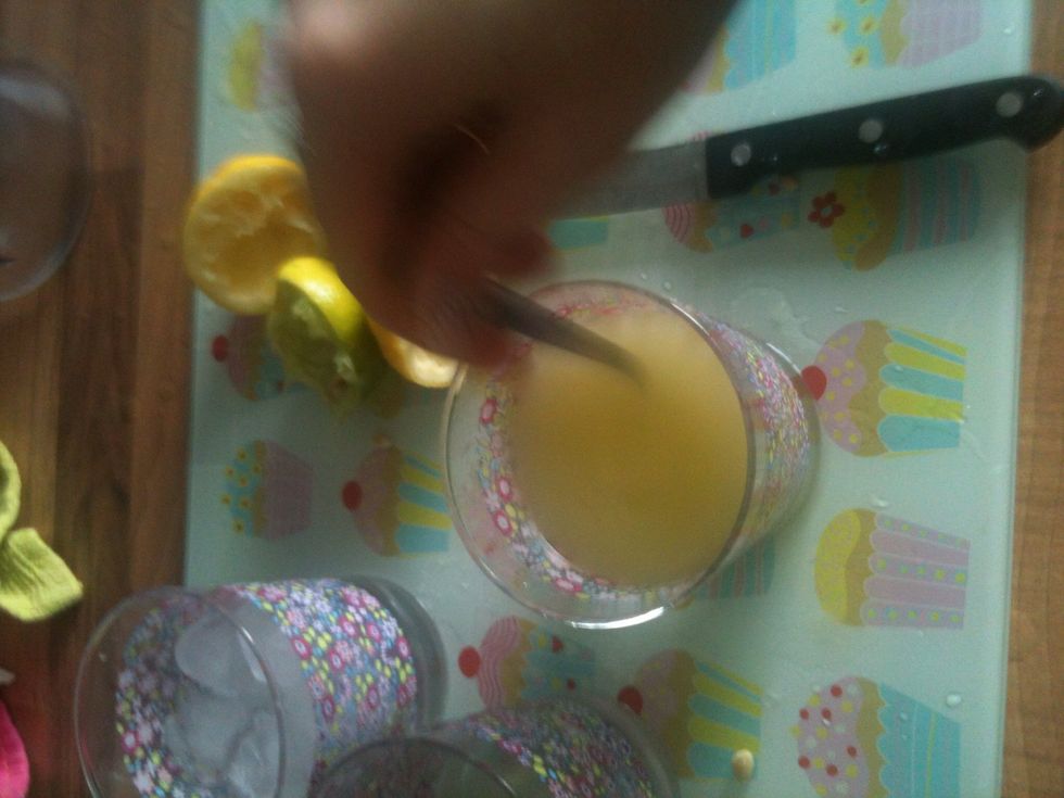 Mix your juice and sugar together until the sugar is dissolved, this won't take long because of the even quantities.