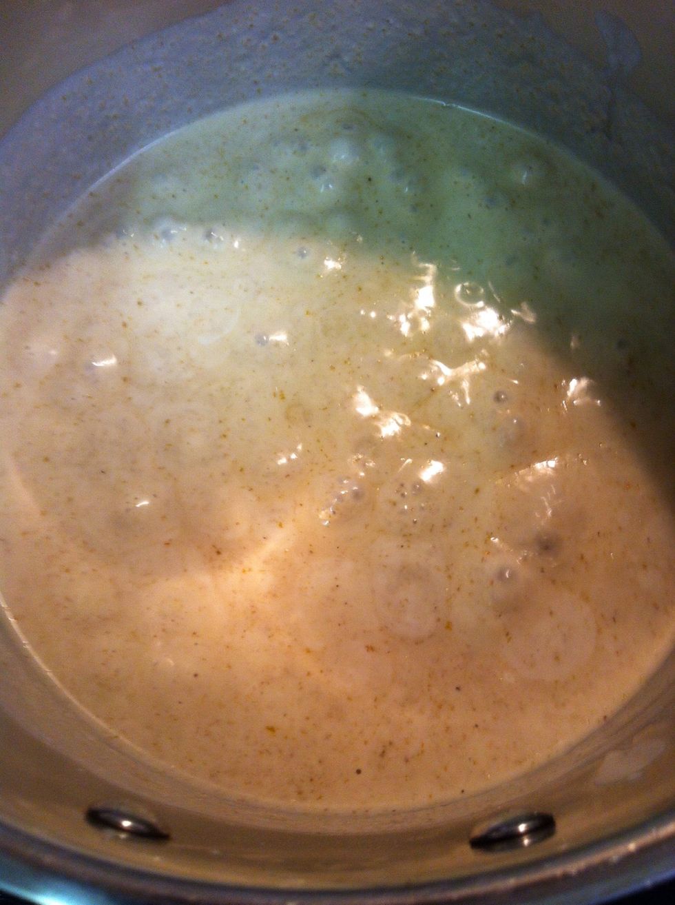 Mixed curry paste and coconut milk together until smooth