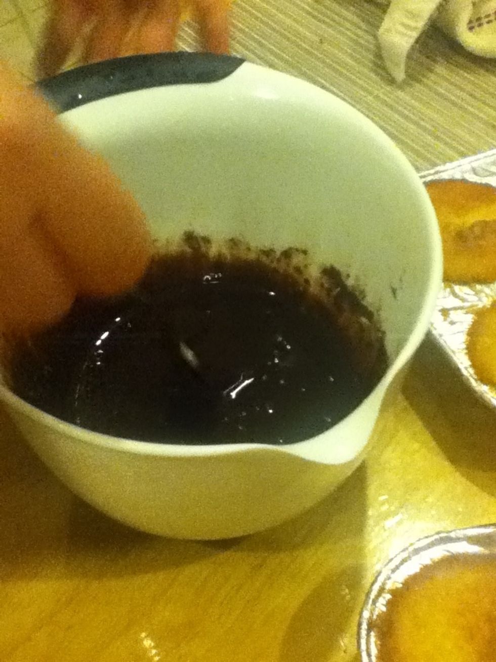 Mixing the frosting.