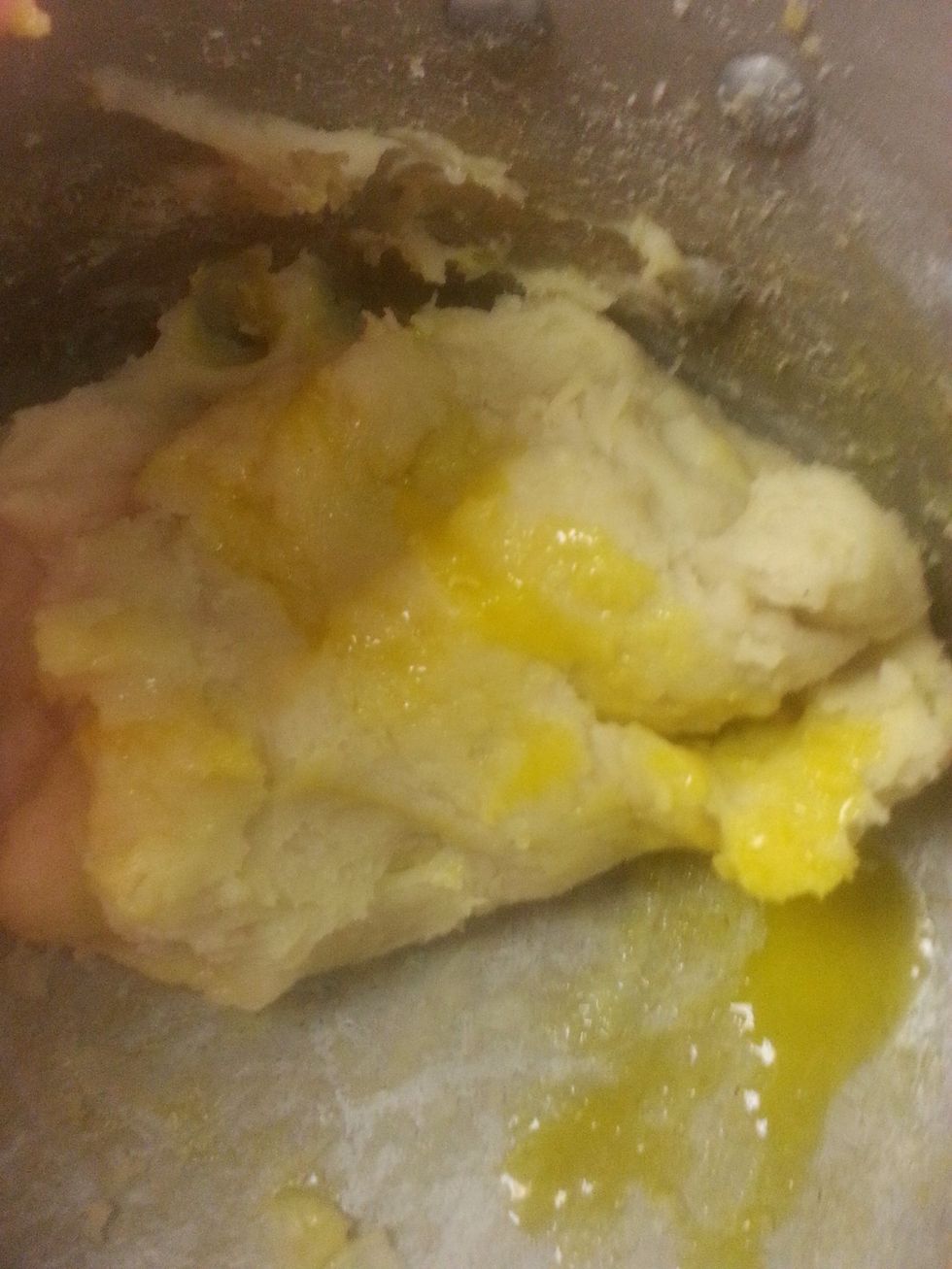 Mixing until the egg is mix into the dough and repeat for the second egg