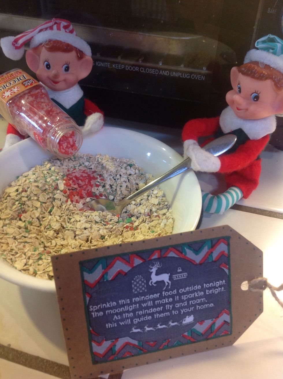 Mixing up some reindeer food for Christmas Eve....