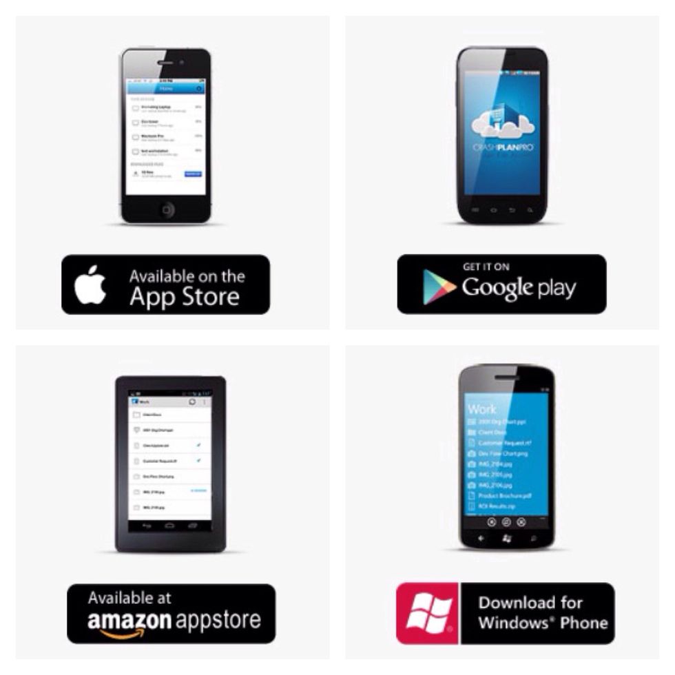 Mobile applications are available for all major platforms, so you can access your CrashPlan+ backups in the cloud from anywhere.