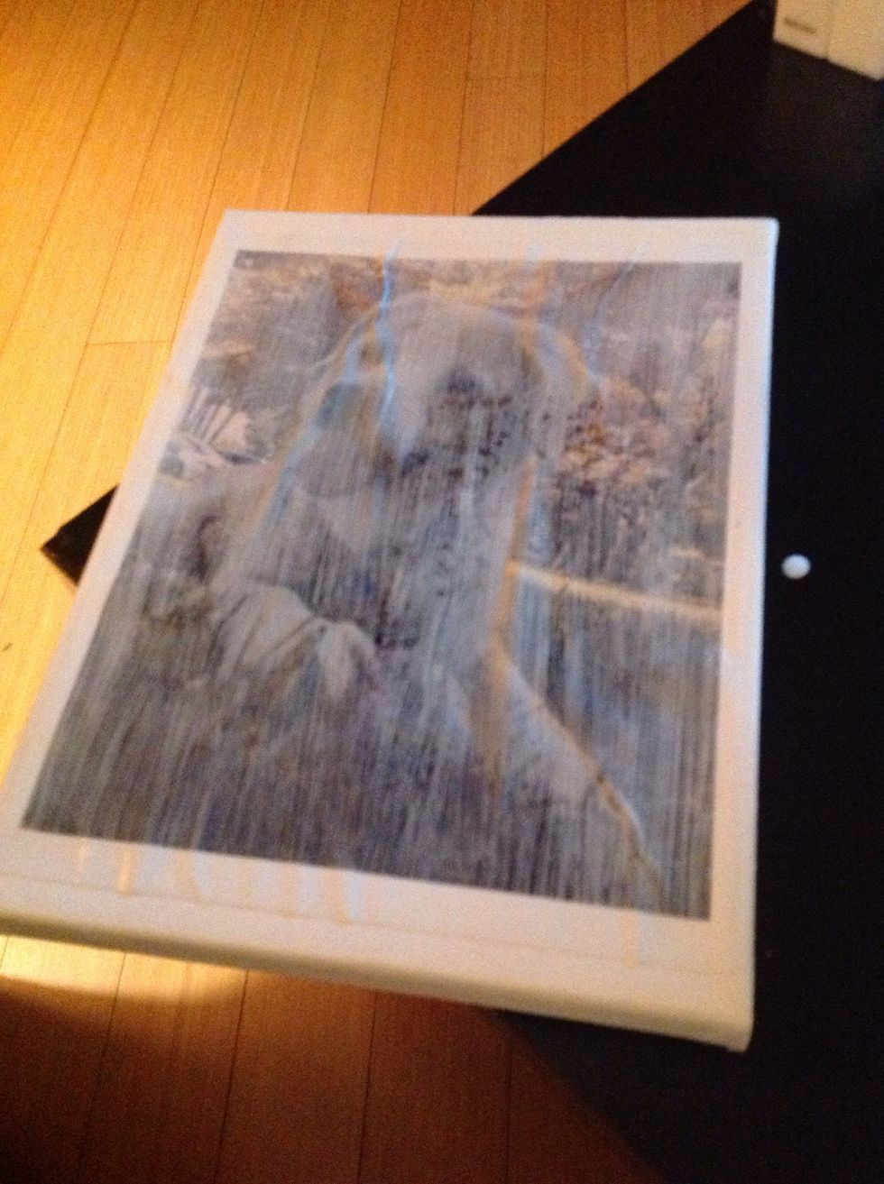 Modge Podge all over your picture, if you have white residue on your picture, don't sweat it, it dries clear.