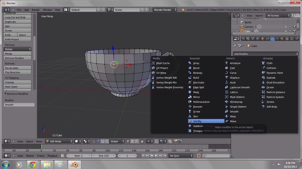 Modifiers add a removable effect to your mesh without altering it's original structure. Add solidify.