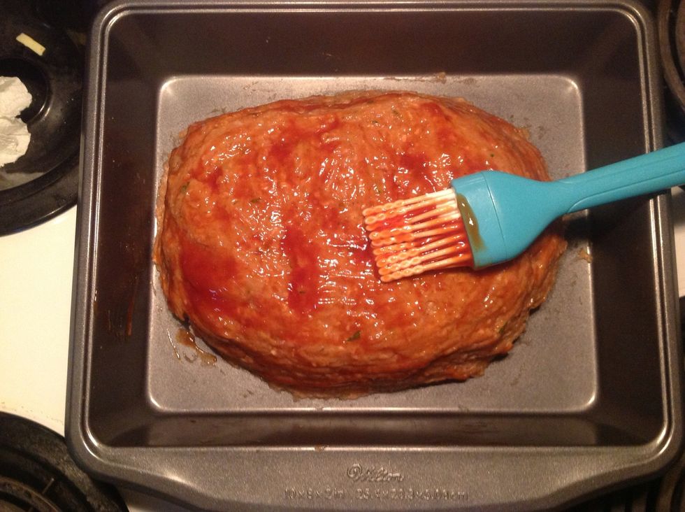 Mold your turkey mixture into an oval shape place into any size baking pan and brush over your glaze mixture evenly
