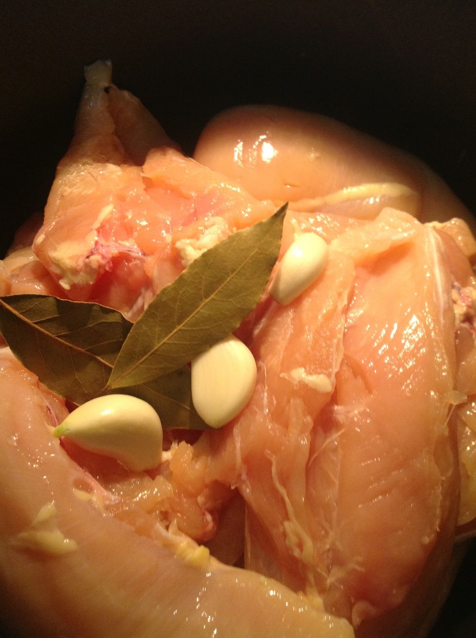 Most people brown the chicken in a pan. We are going to cook the chicken till it's mostly done and then brown it.