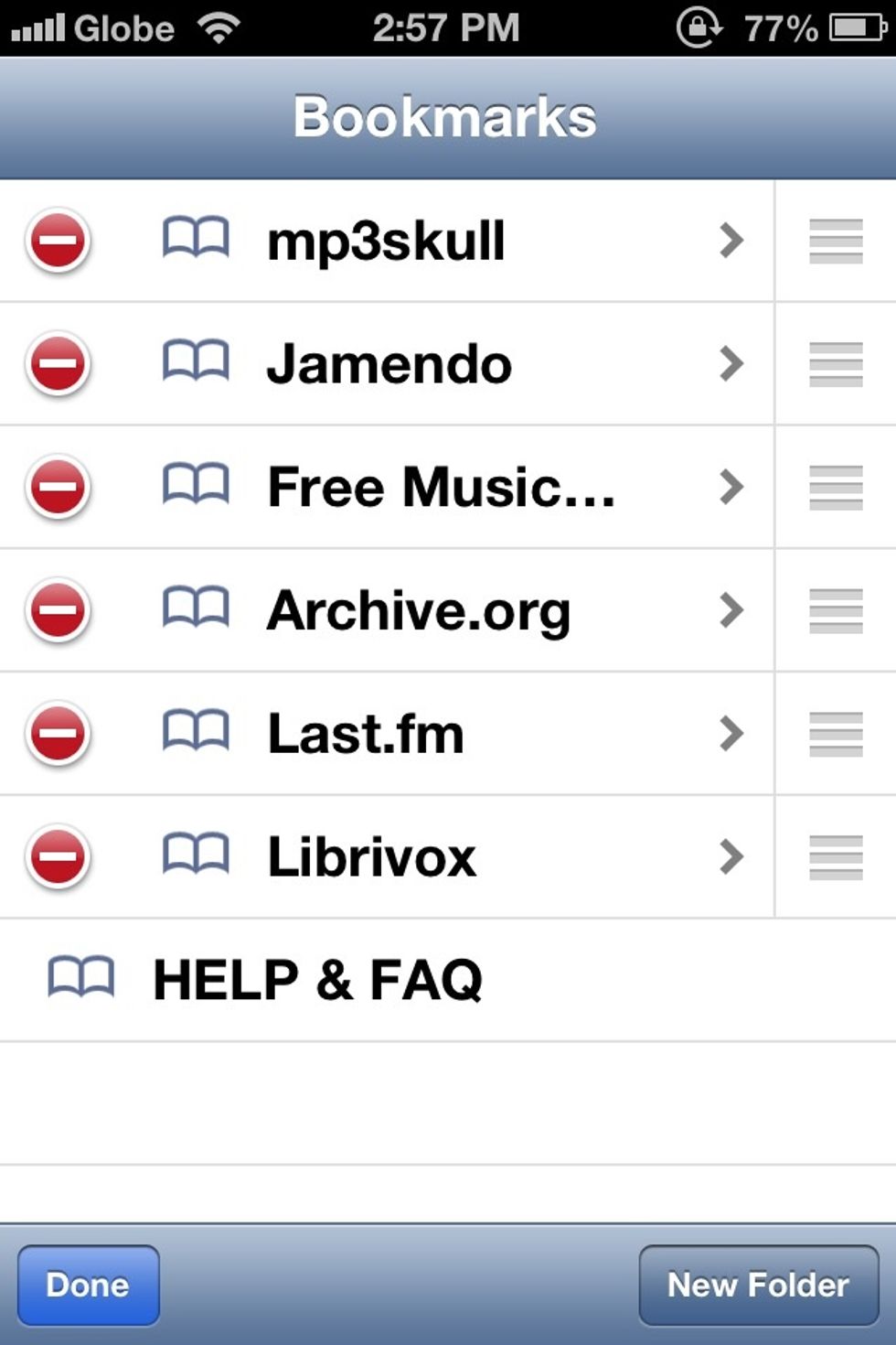 Move by dragging the three horizontal lines found on the right site of the bookmark. you see that i have now move mp3skull at the top.