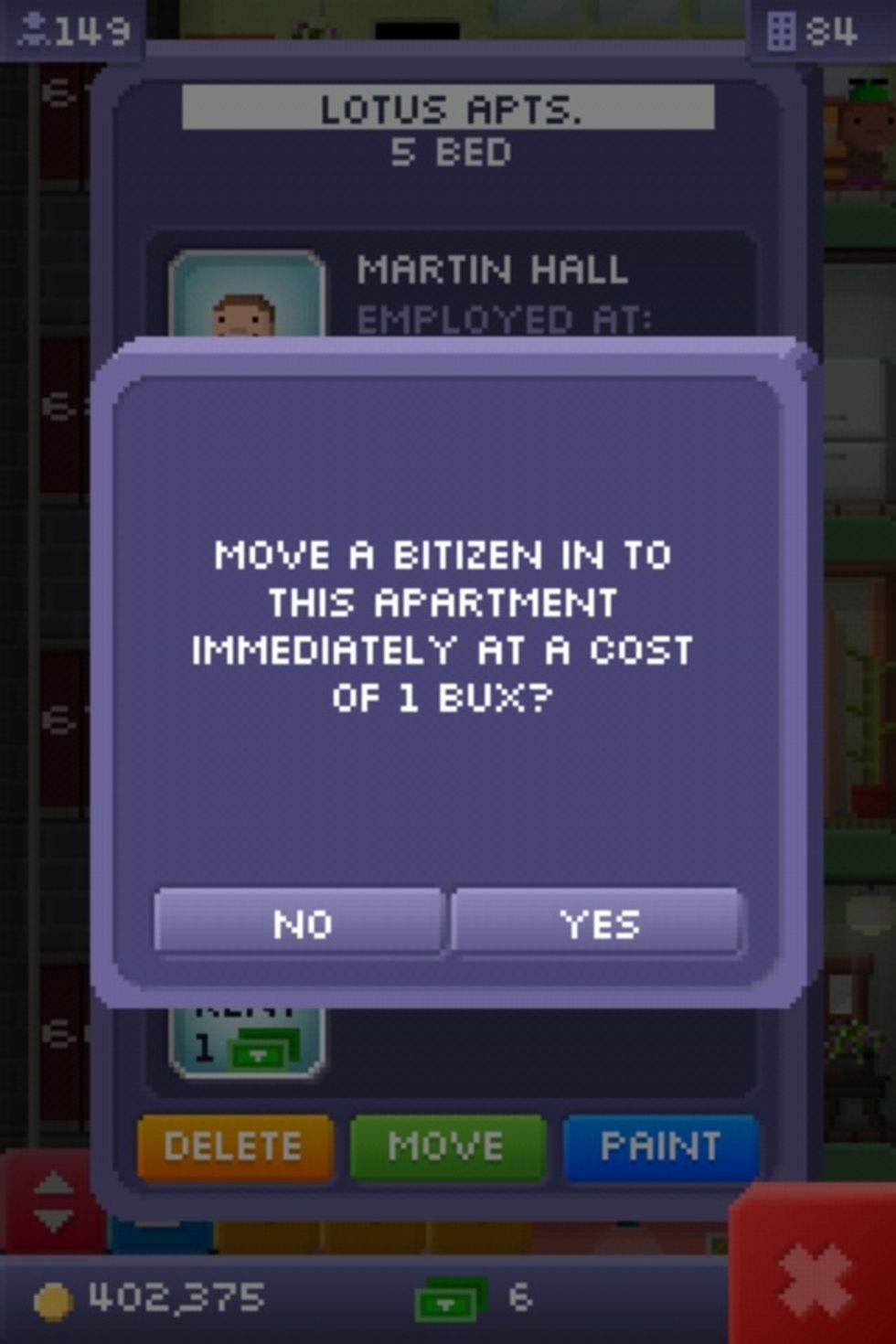 Move in a new bitizen.