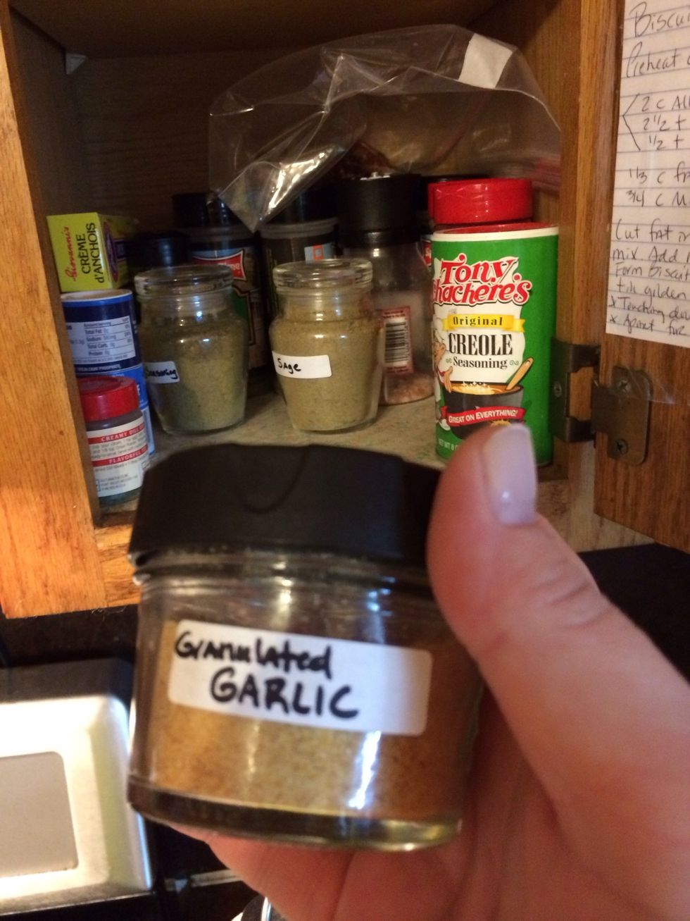 Move on to next seasoning. I grab what I like. You grab what you like. ...Garlic Sprinkle in, stir and taste.