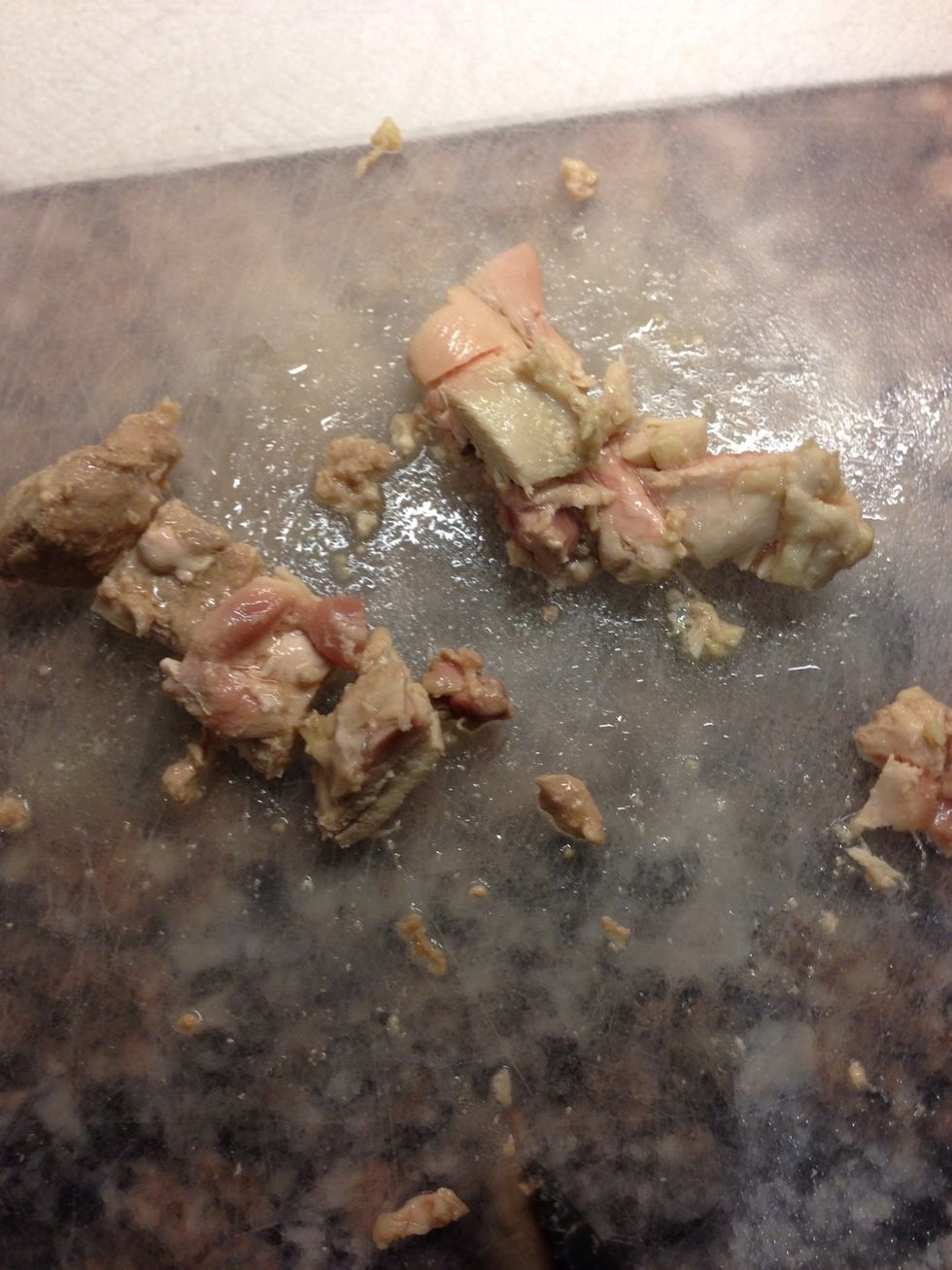 Move portions onto cutting board one at a time. Slice them into halves and cut the halves into smaller pieces