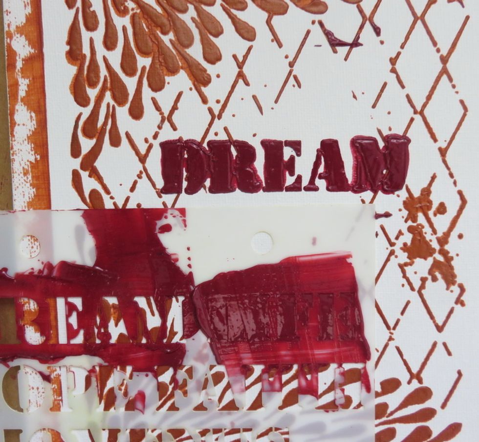 Move Soliloguy stencil and cover the word Life with the same red paint.