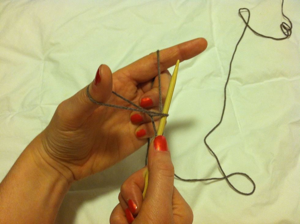 Move the needle to the right of the loop around you pointer finger.