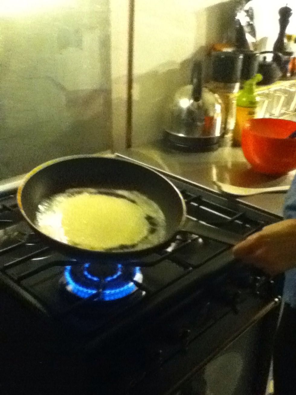 Move the pan around to spread the batter