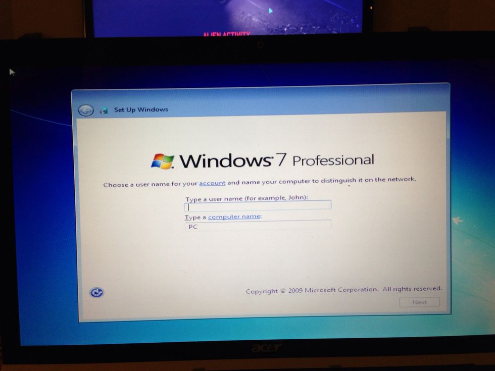 Move your mouse to the first field and click inside. Now type a name for your computer.