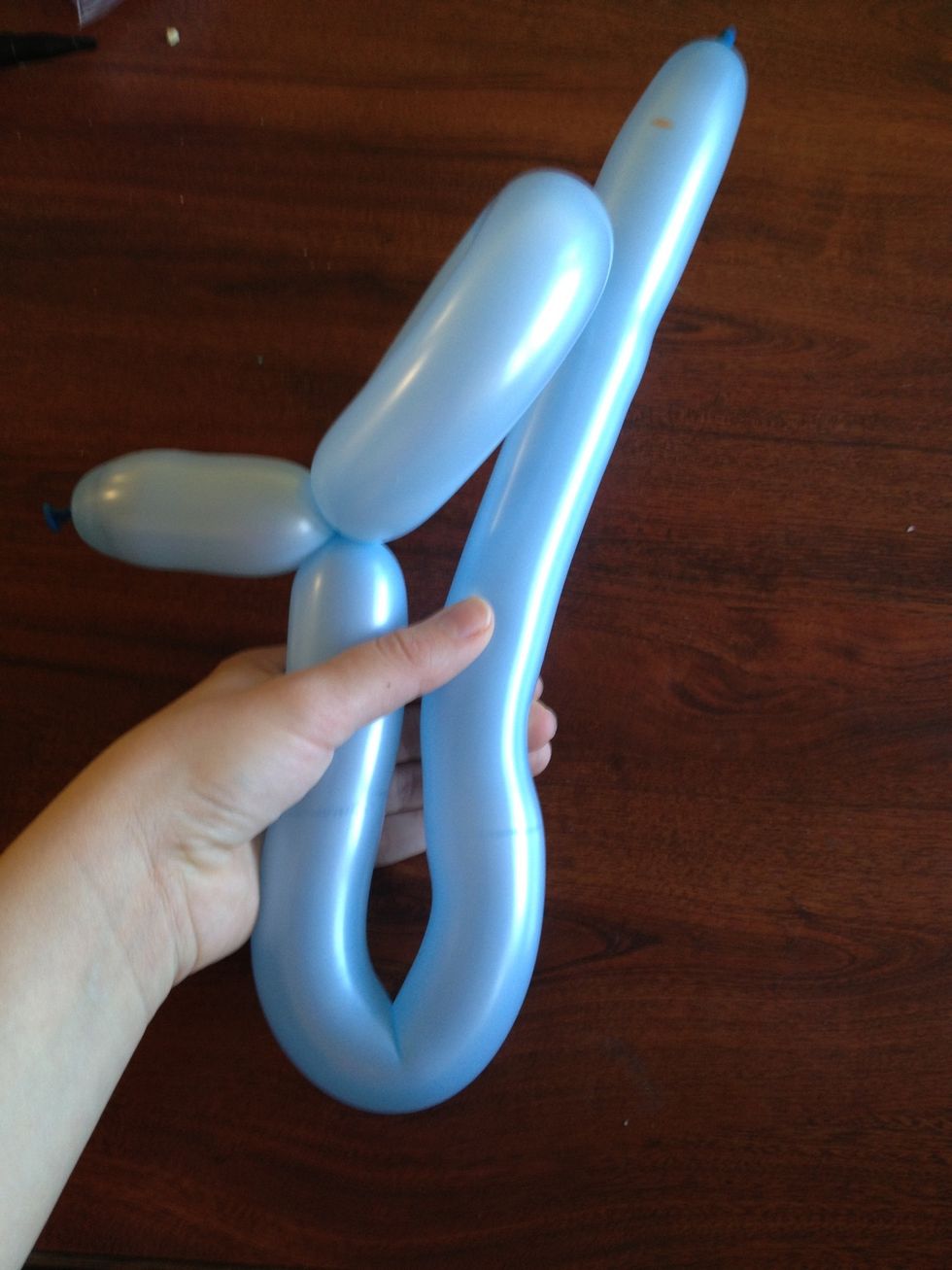 Moving down the balloon fold it upward about 5 inches down. Connect the two sides and twist away from your body 3 times.