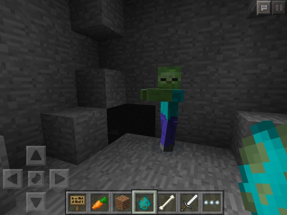 Much like the skeleton, this Zombie here does not like sunlight so you'll find him in the murky caves underground. You can usually hear them moaning. Horrible!