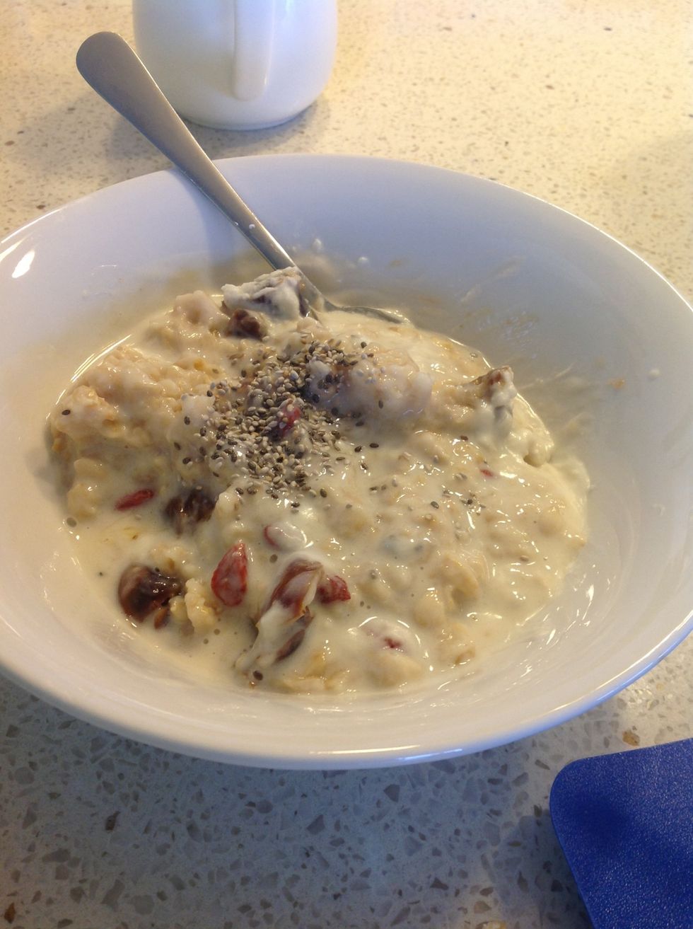 Mum added coconut milk and chai seeds. Add this if you are allergic to dairy. It gives a nice rich creamy flavour. Or you can leave it as it is with milk. Like I did.
