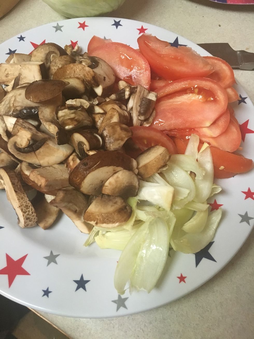 Mushroom, Tomato, Yellow Onion