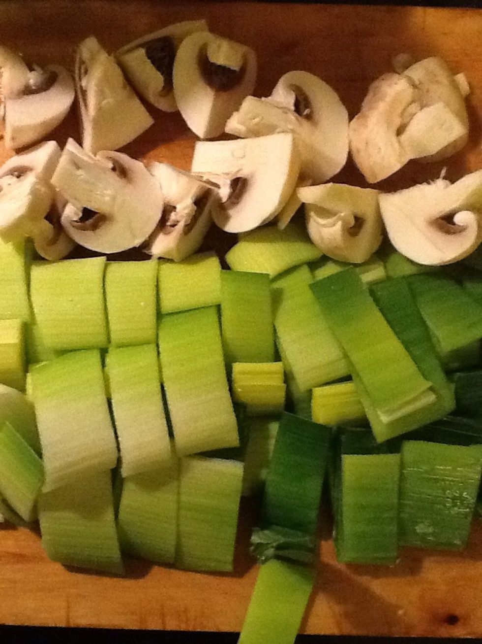 Mushrooms and leeks