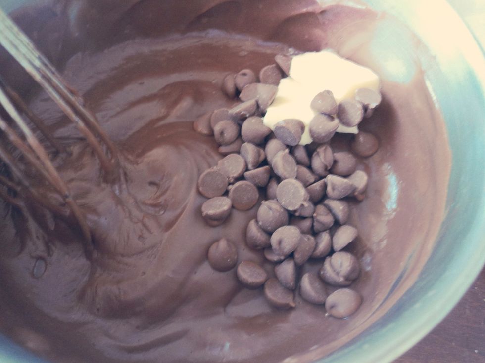Mx in the butter and chocolate while it is still warm.