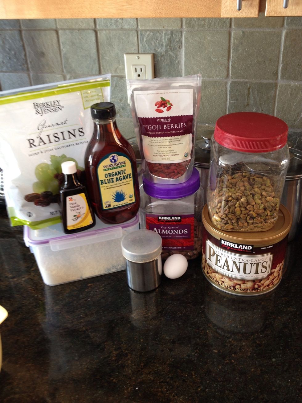 My almond flour is in the container under the raisins; we got a batch of 25lbs a while ago and stored it ourselves. I also added some Goji berries at the end only on part of it.