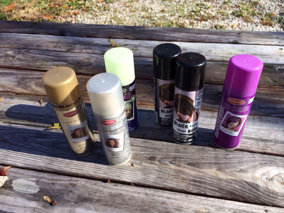 My bunch likes to dress up a lot. So I have a several of these color hairsprays on hand that I'm going to decorate with. Use what you have on hand.