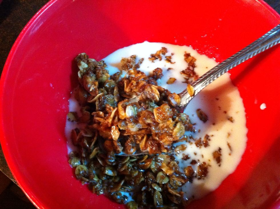 My children like granola with milk for a quick breakfast before school. Enjoy!