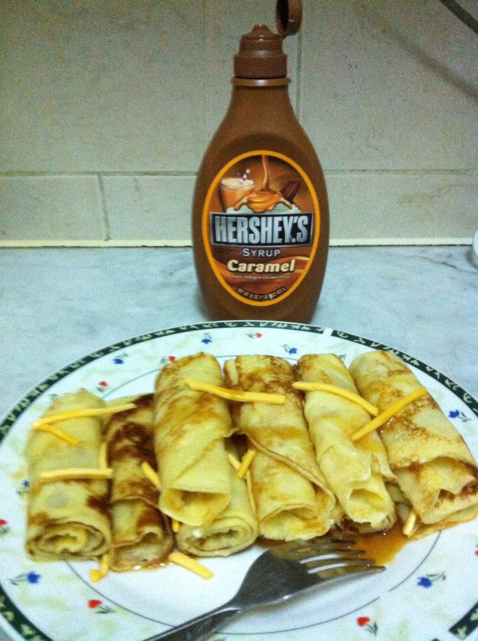 My children like to eat their pan cakes with caramel syrup, honey or jam is also good.