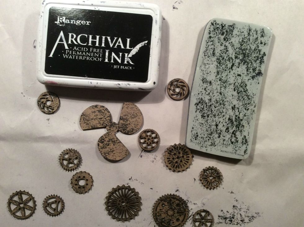 My chippies got stamped with the Rust stamp from Andy Skinner's collection. Be sure to use Archival Ink so it won't bleed when you apply the acrylic paint.