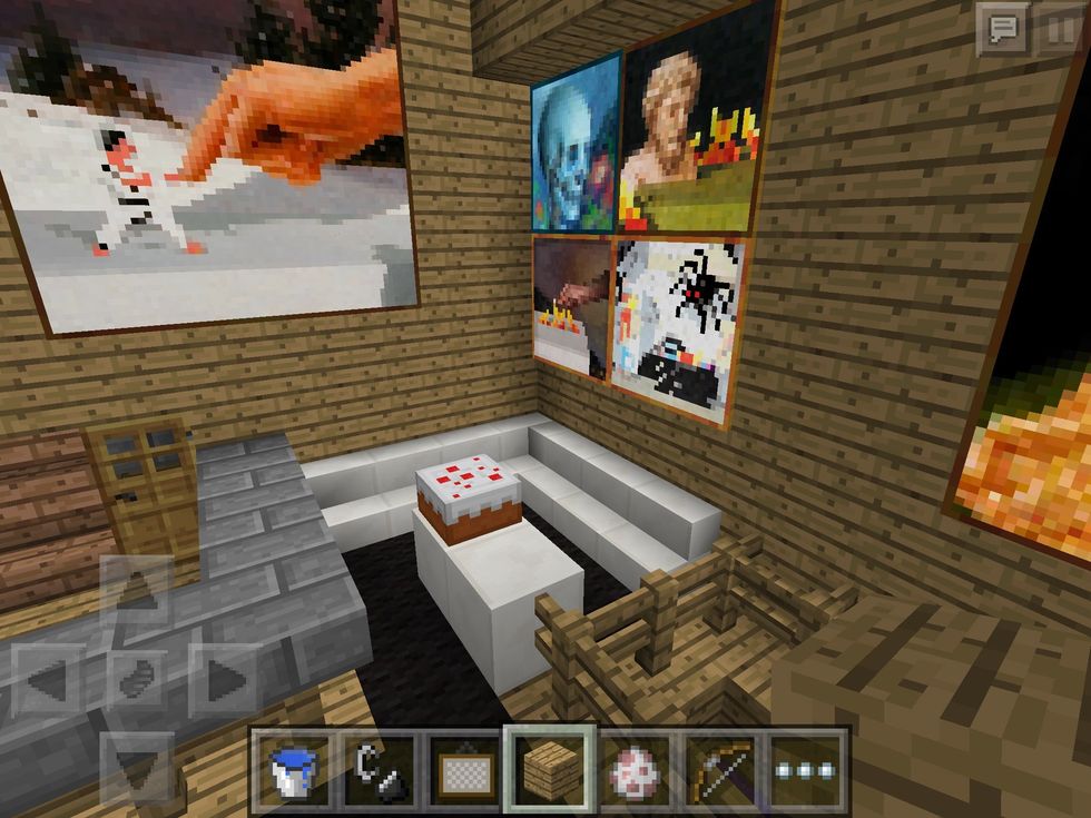 My couch and table with a cake. You don't have to chose that kind of stair.