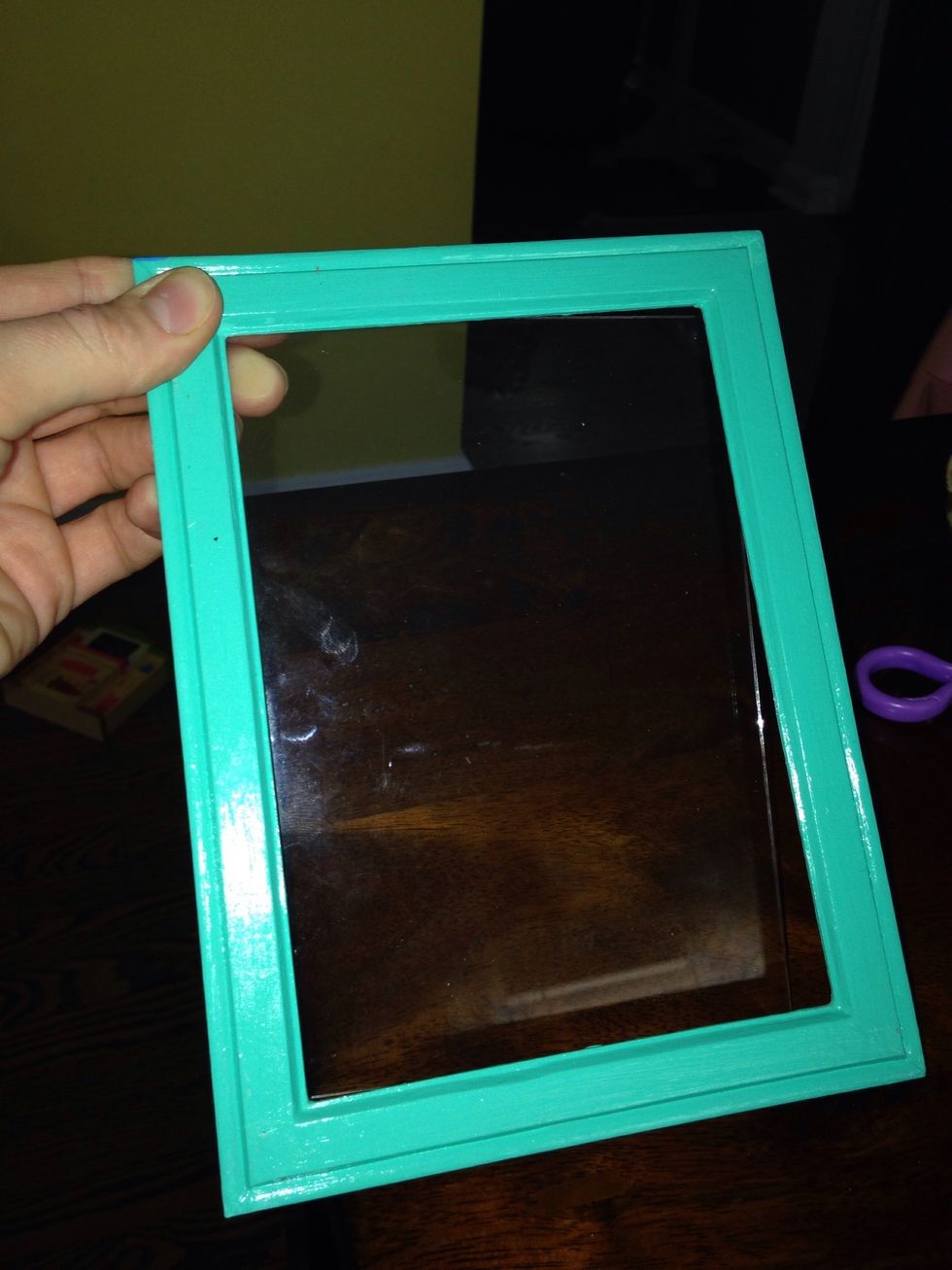 My dollar store frame, painted with acrylic craft paint and mod podge because I like things to be shiny!