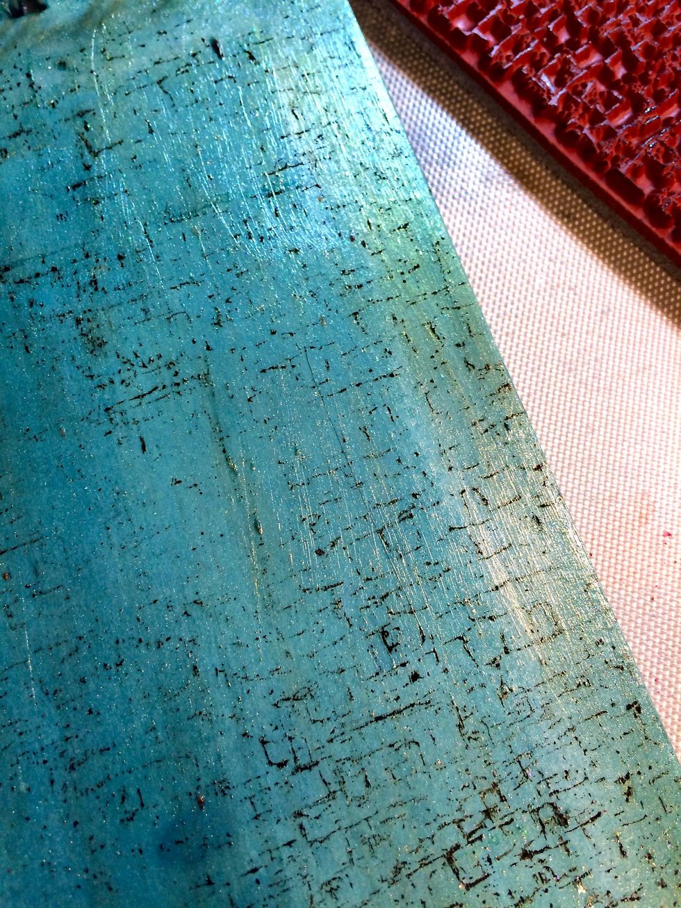 (My FAVORITE part!)  I stamped the cover with the Medium Porcelain Crackle stamp.  I know I say this a lot, but THIS is my favorite stamp right now.  :D