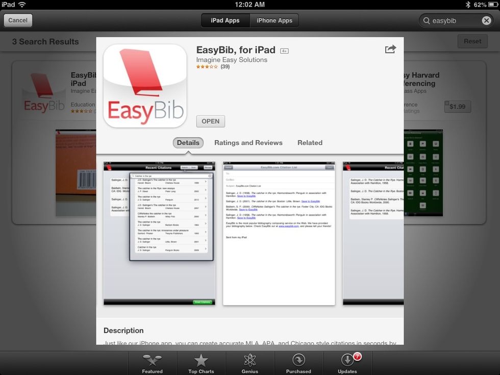 My favorite (perhaps the only) app to aid you in making a bibliography page to CITE YOUR SOURCES. EASYBIB, FOR IPAD by IMAGINE EASY SOLUTIONS. (Free)