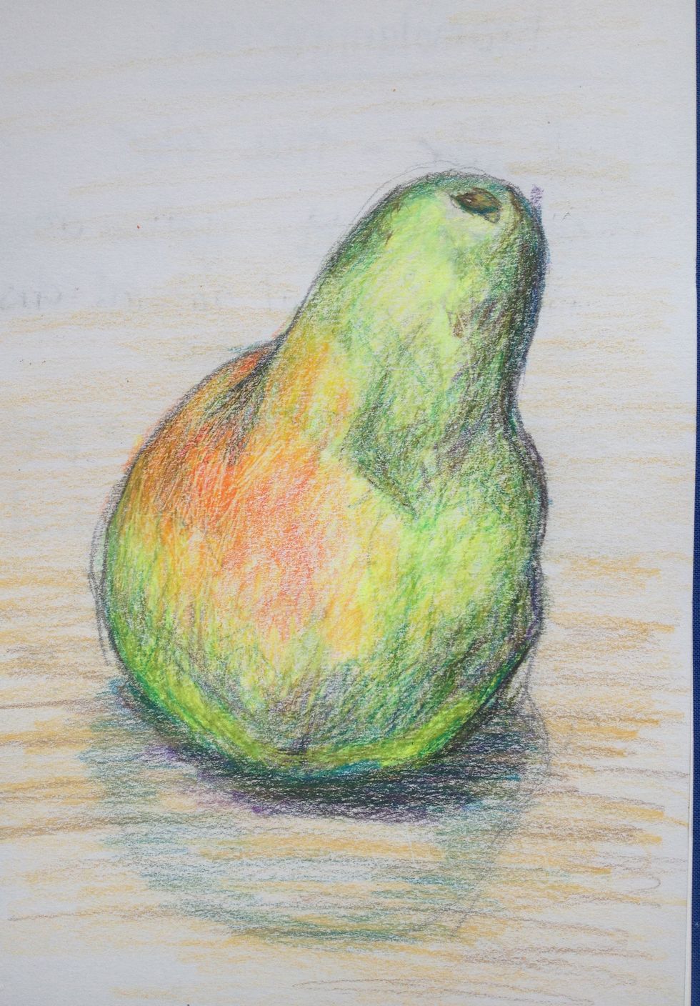 My finished drawing. It may not be exactly like the photo but I think looks like the pear and its interesting. Remember to use layers of color and don't be afraid to use interesting marks.