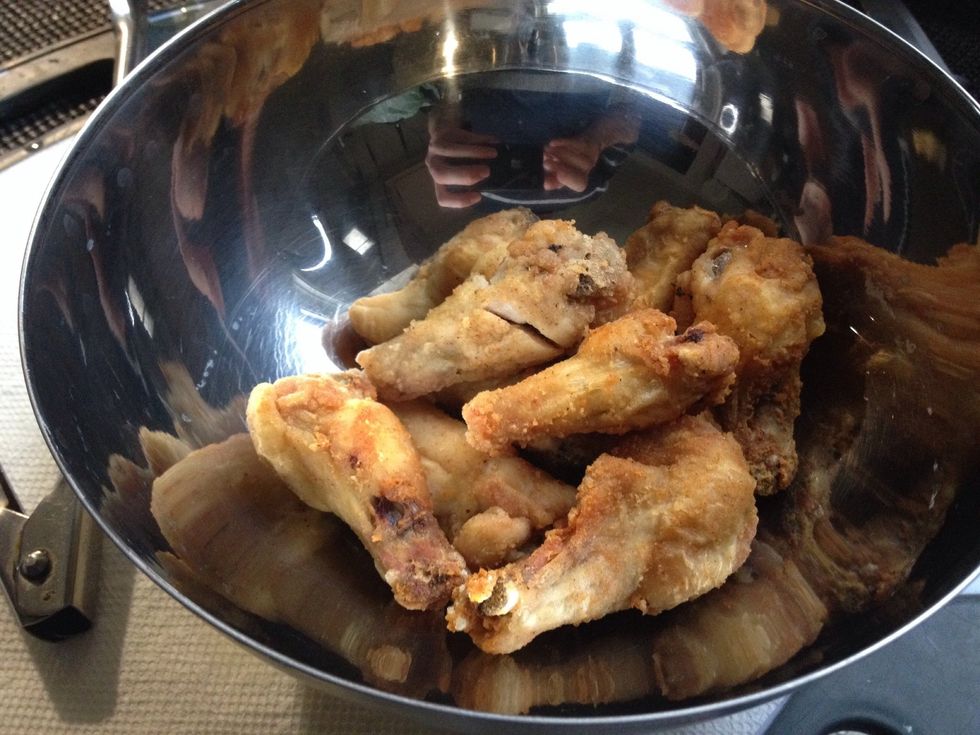 My first batch of wings with a sample cut. White meat and clear juices and you'll have a better wing night in then out!