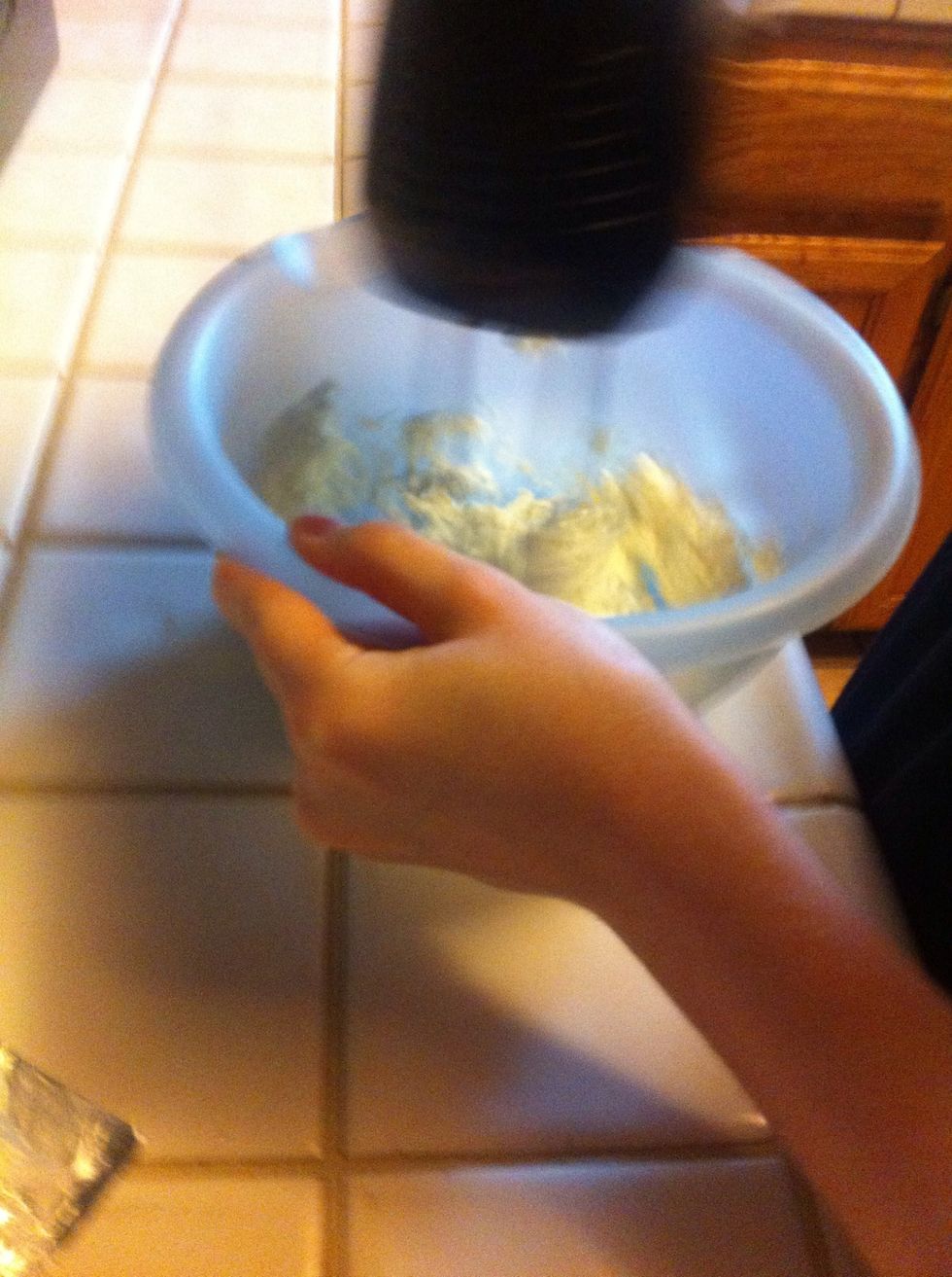 My friend helped me prepare these! Start by beating Philly cream cheese with mixer on medium speed until smooth