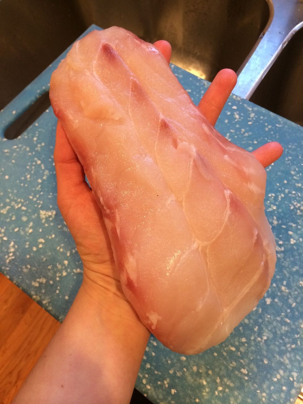 My gorgeous grouper fillet! Compliments of my father, fresh off the boat from Wilmington, NC.