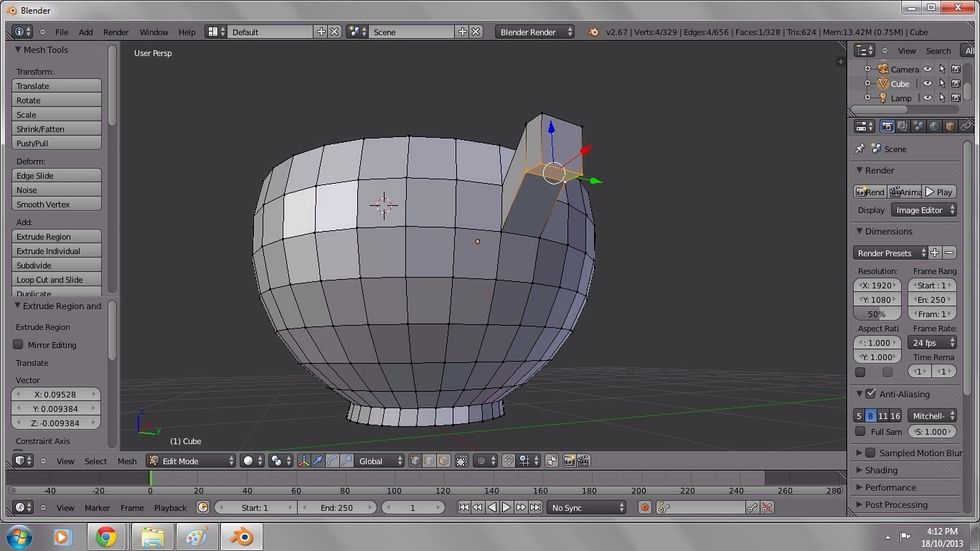 My handle's looking too thick, if this happens you can always select the vertices above or beneath an object and use transform (shortcut G) to pull them up or downward.