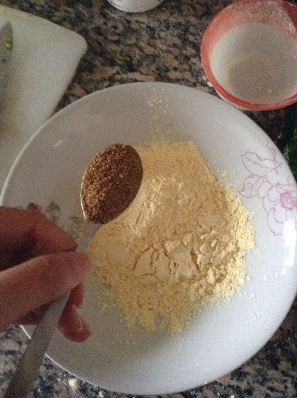 My home made spices, (lemon salt, black pepper, red whole chilly dry, black salt all fried and crushed in powder and store )1 teaspoon . Soon I'll upload guide of my home made spices :)
