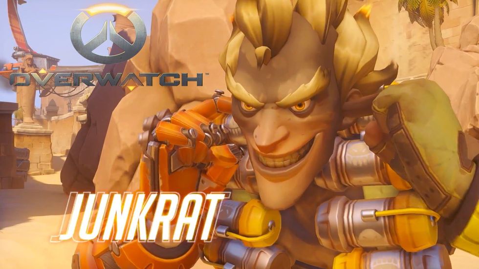 My last defense character is junkrat. He fires high damage explosives. And his ultimate is a tire that explodes and kills everyone nearby.