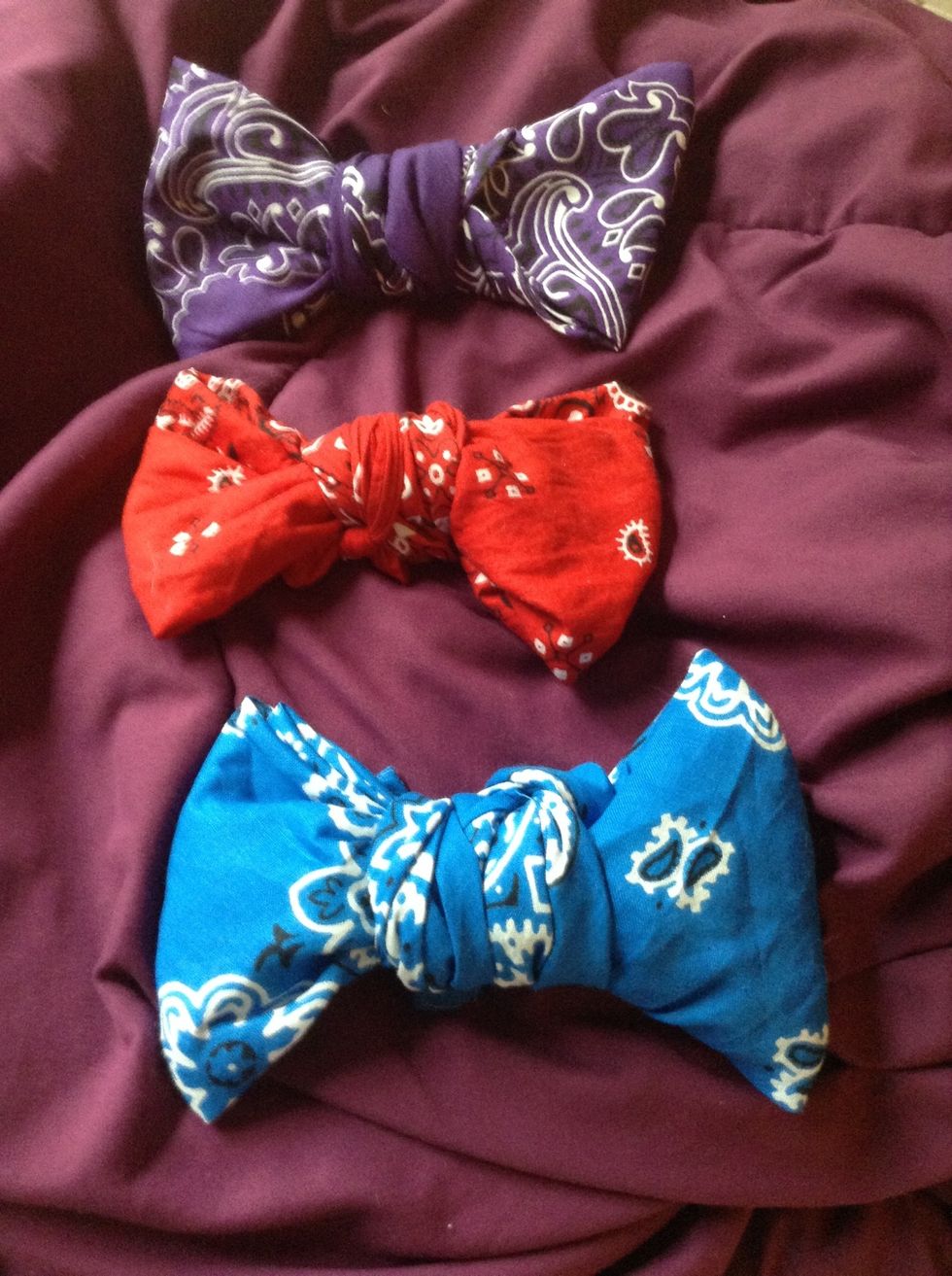 My name is Lexi and today I'm going to teach you how to make a bow from a bandana. All you need is a bandana in any color.