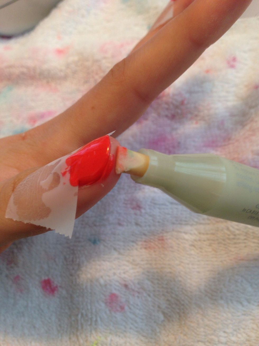 My saving grace is my mistake pen, so use this tool now. If you don't have one you can get polish remover and dip a paintbrush inside and apply to the mistakes.