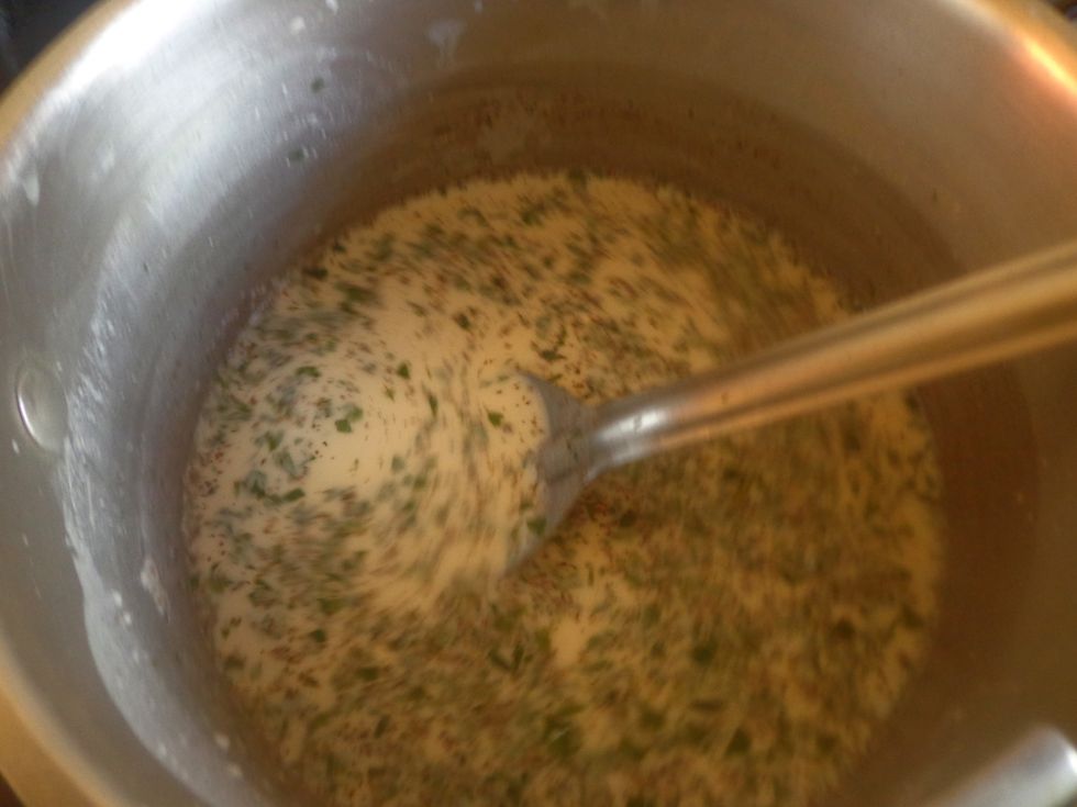 My version of making savoury white sauce with cheese. Add the flour then gradually add the milk until flour liquify. Also add the butter and seasonings for flavour at a medium low heat