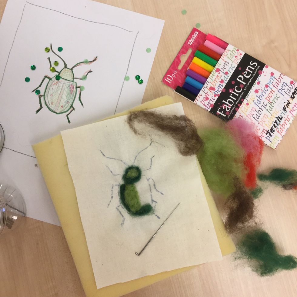 N\u00e5ltova din bild. Antenner, armar och ben kan du m\u00e5la ned tygpenna om du vill. Eller kanske brodera?