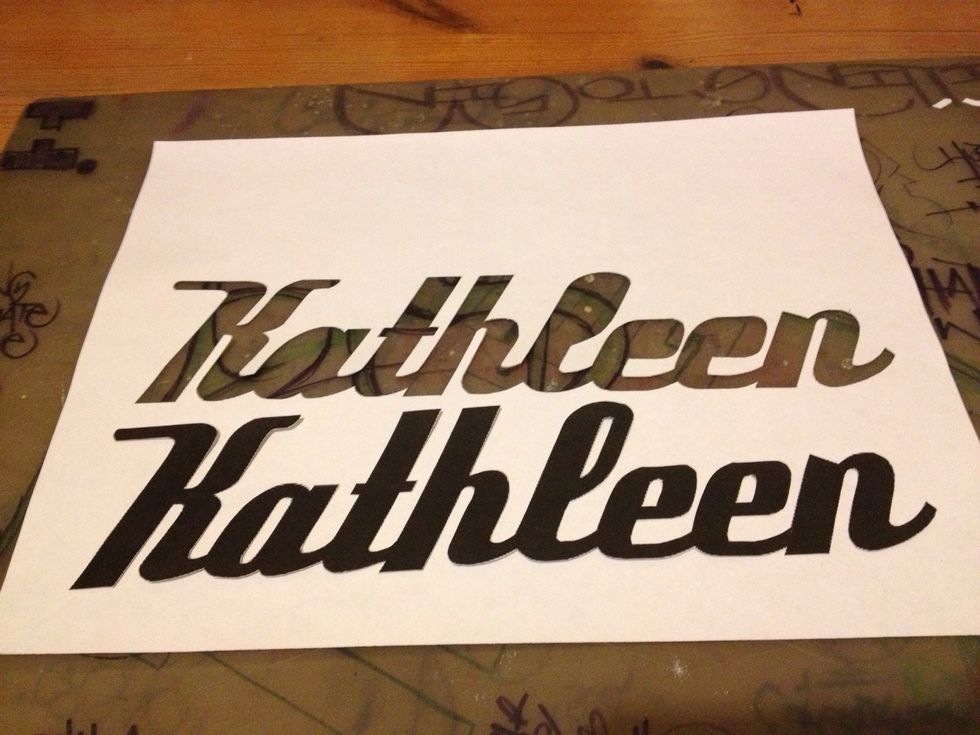 Name all cut out. Stencil is ready. See the inner pcs of the top name are missing but we will place them back with adhesive.